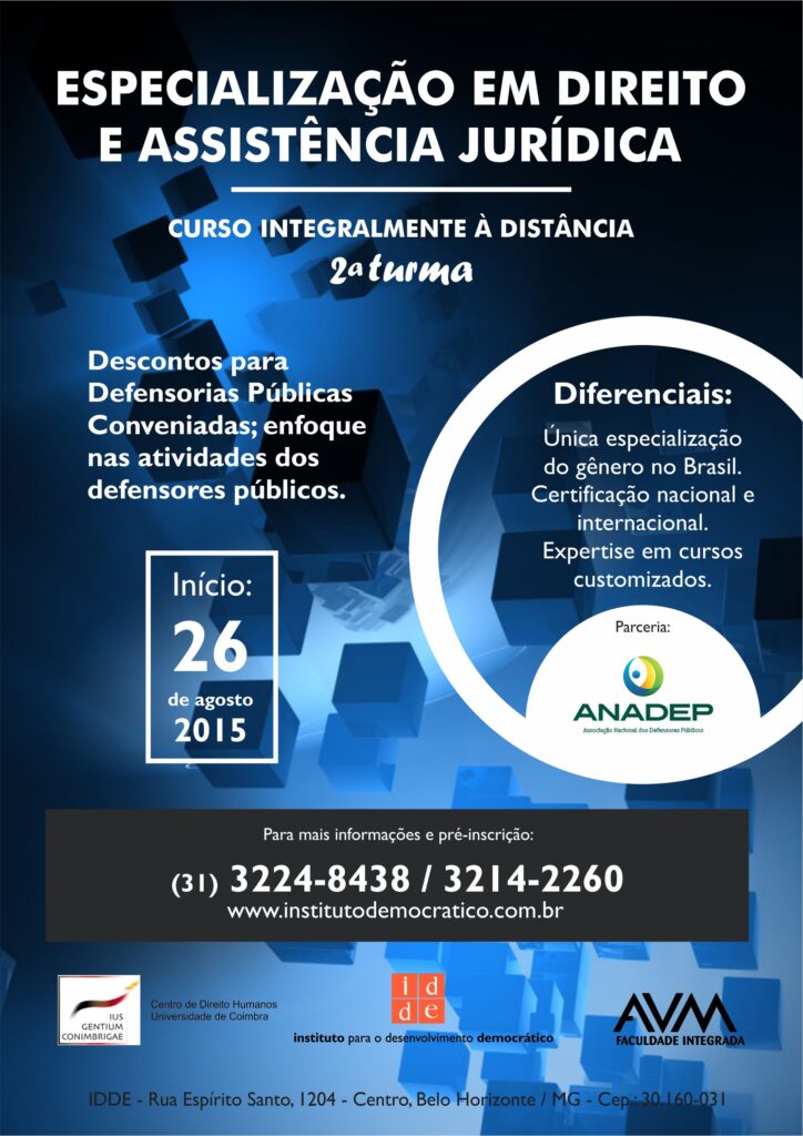 Read more about the article Inscrições para o curso de Especialização à Distância em Direito e Assistência Jurídica estão abertas